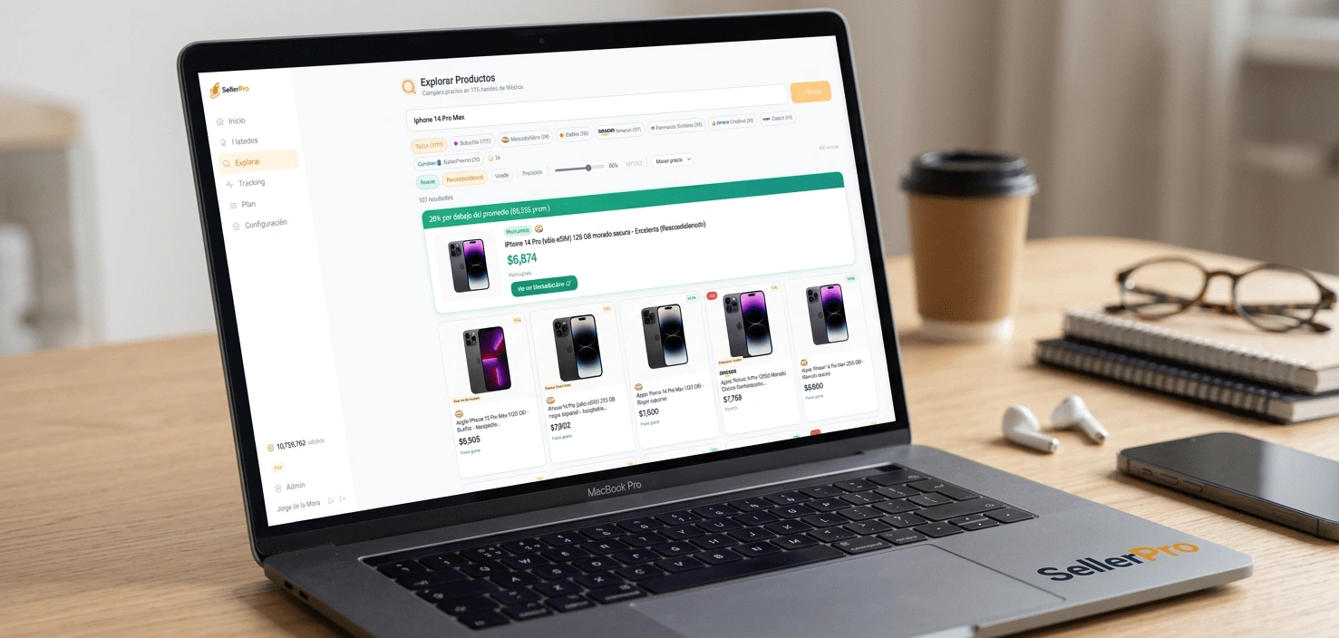 Dashboard de Seller Pro — vista de listados optimizados y tracking de productos